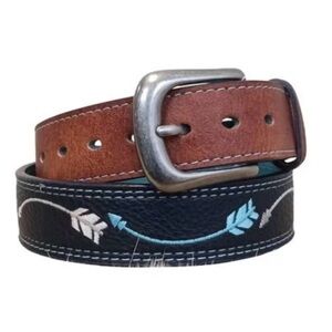 This is a Catchfly leather belt with arrow embroidery size small